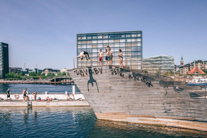 a group of people swimming in a body of water